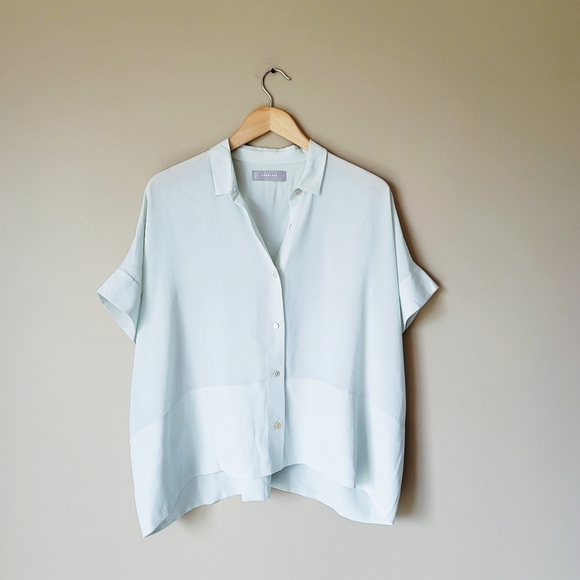 Everlane Tops - EVERLANE The Clean Silk Square Shirt Mint Green 10